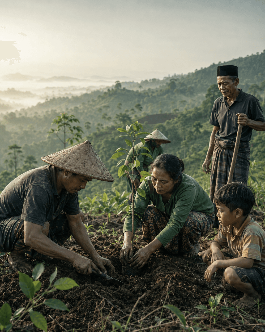 Komunitas menanam pohon di lahan reforestasi